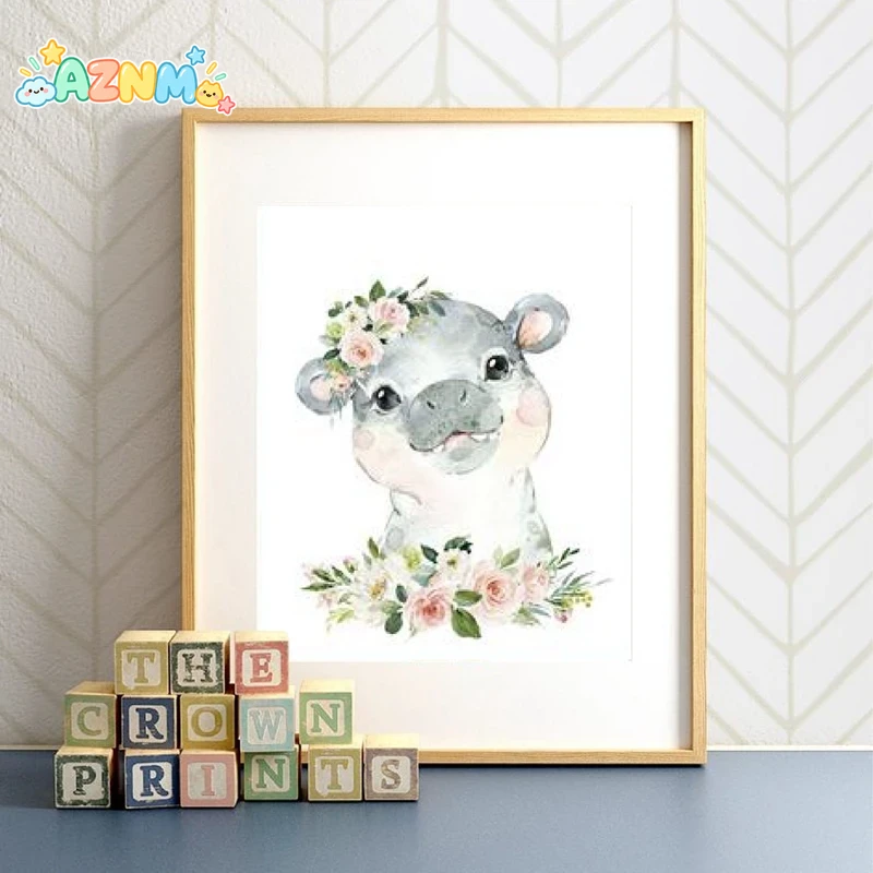 Baby Nursery Decor Girl - Floral Jungle Animals Canvas Prints Nursery