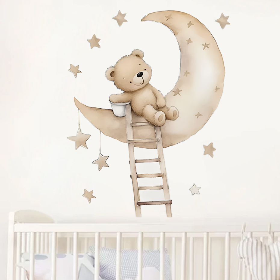 Cute Bear Star Cloud Wall Stic - Baby Nursery Decor Girl recension och pris